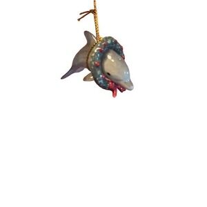 Porcelain Dolphin Christmas Ornament With Wreath little critterz sea theme